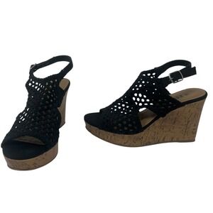Mudd Platform Wedge Sandals Womens 9 M Black Woven Boho Festival Cork
